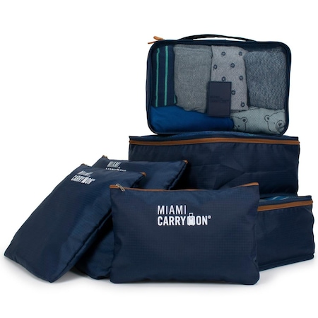 Naftali Miami CarryOn Collins 6-Piece Packing Cubes Luggage Organizer Navy+Tan TL6SBGNYTN